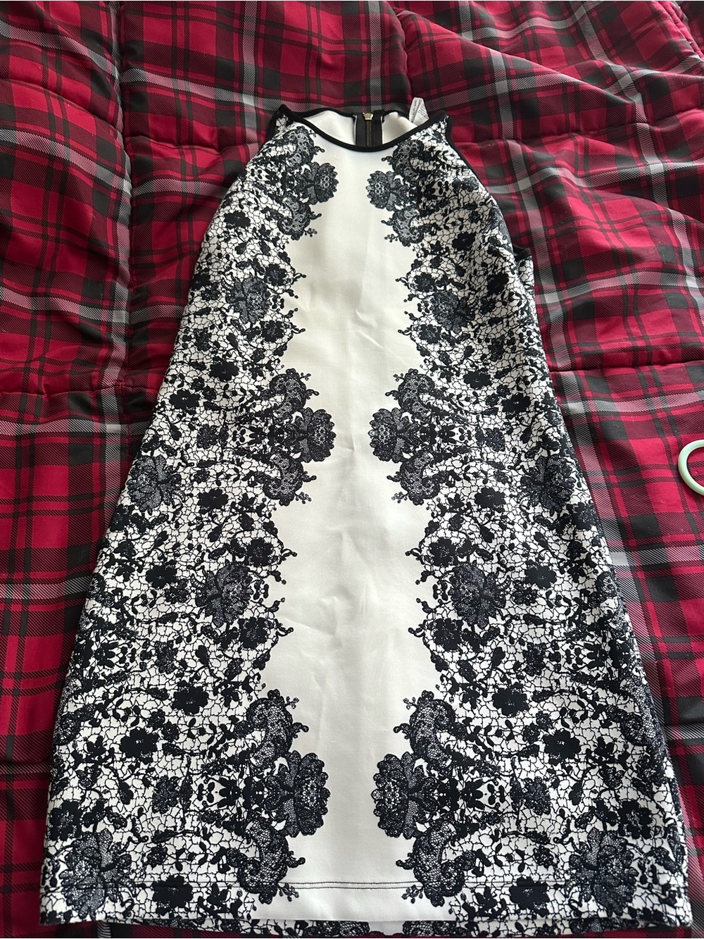 Black & White Lace-Print Halter Shift Dress